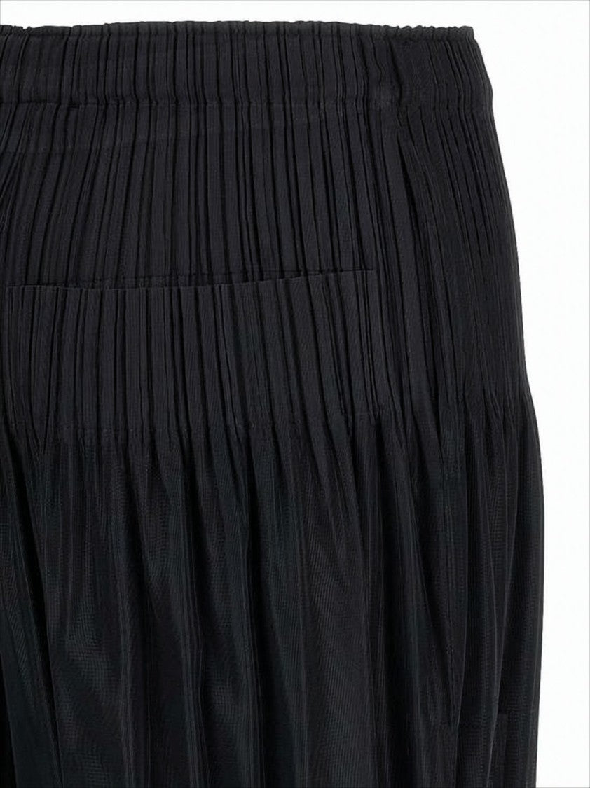 Pleated Design Cropped Pants with Elastic Waist