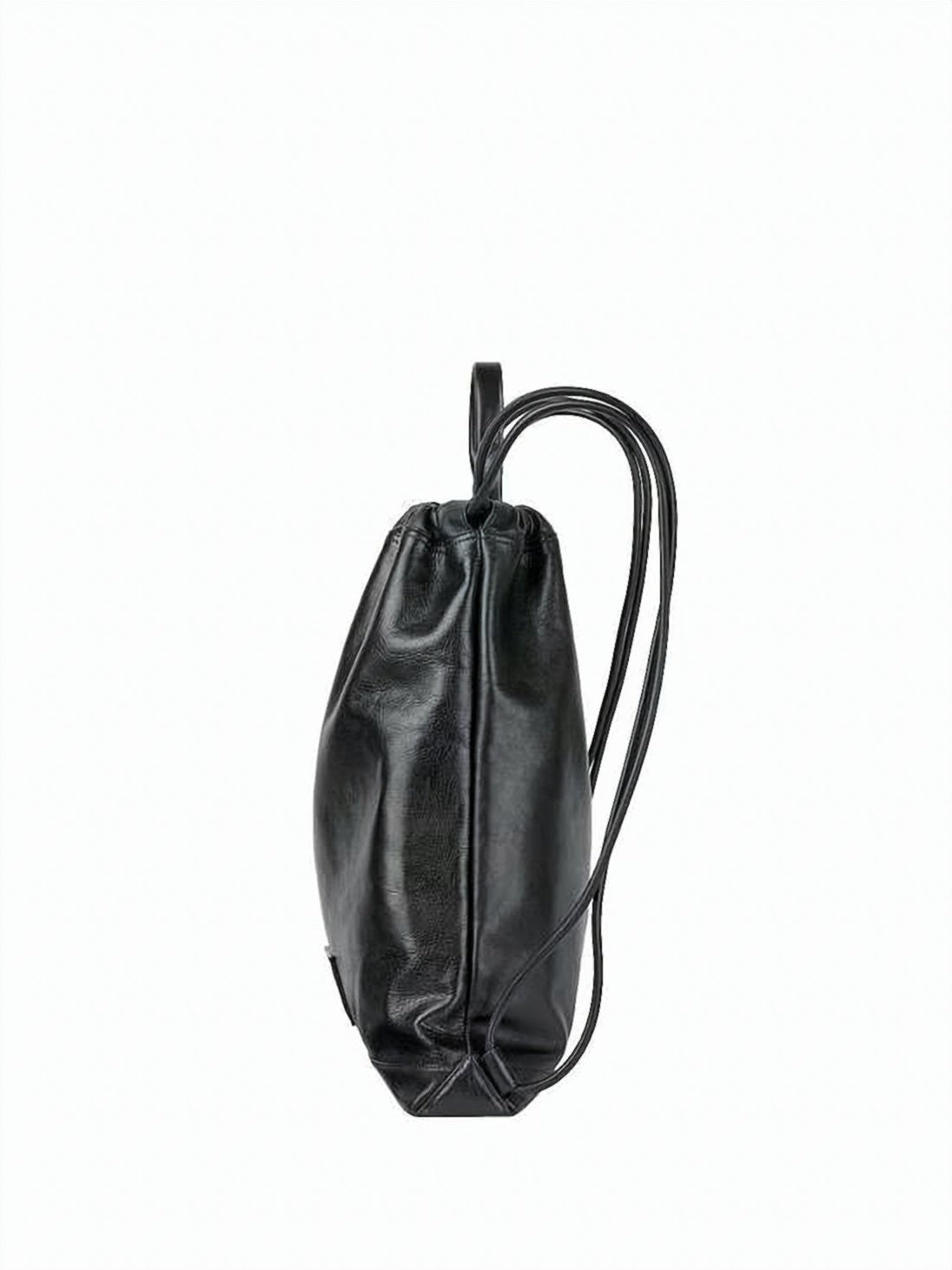 Black Smooth Calf Leather Drawstring Backpack