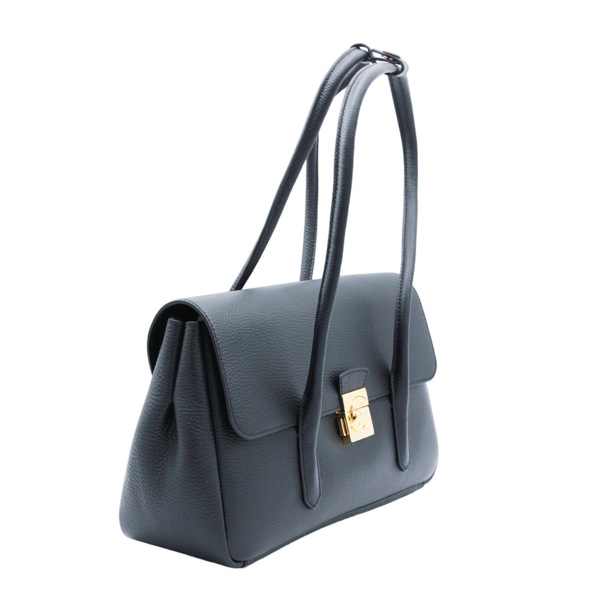 Structured Handbag with Flap Closure