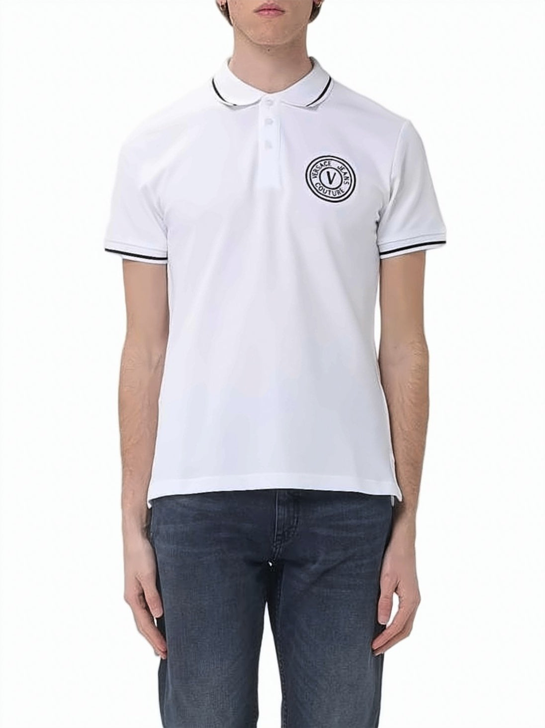 Short-Sleeve Polo Shirt with Black Piping