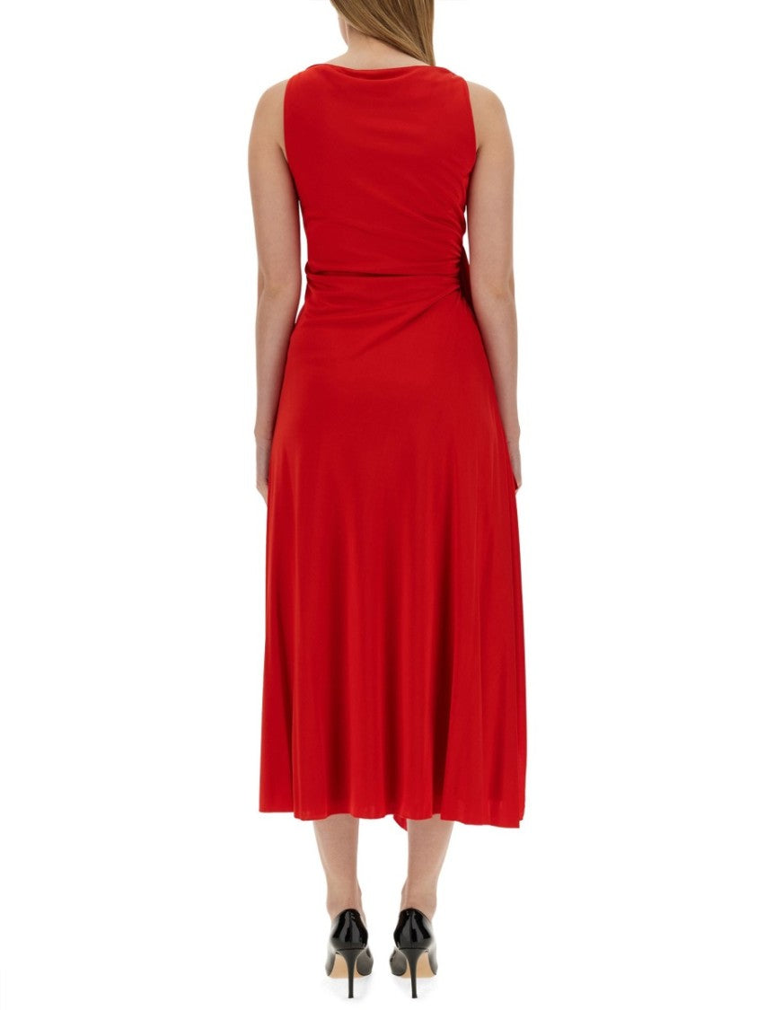 Draped Red Midi Dress With Flattering Silhouette