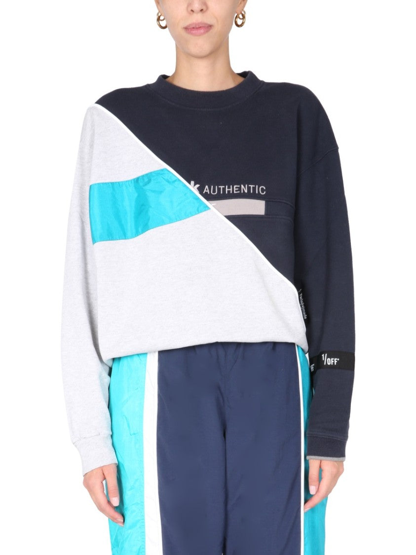 Color-Block Diagonal Design Crew Neck Sweatshirt