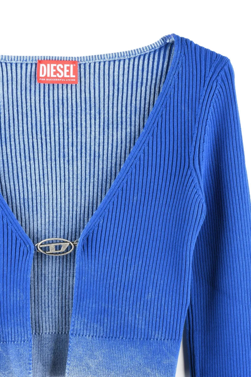 Ribbed Cropped Cardigan - Blue