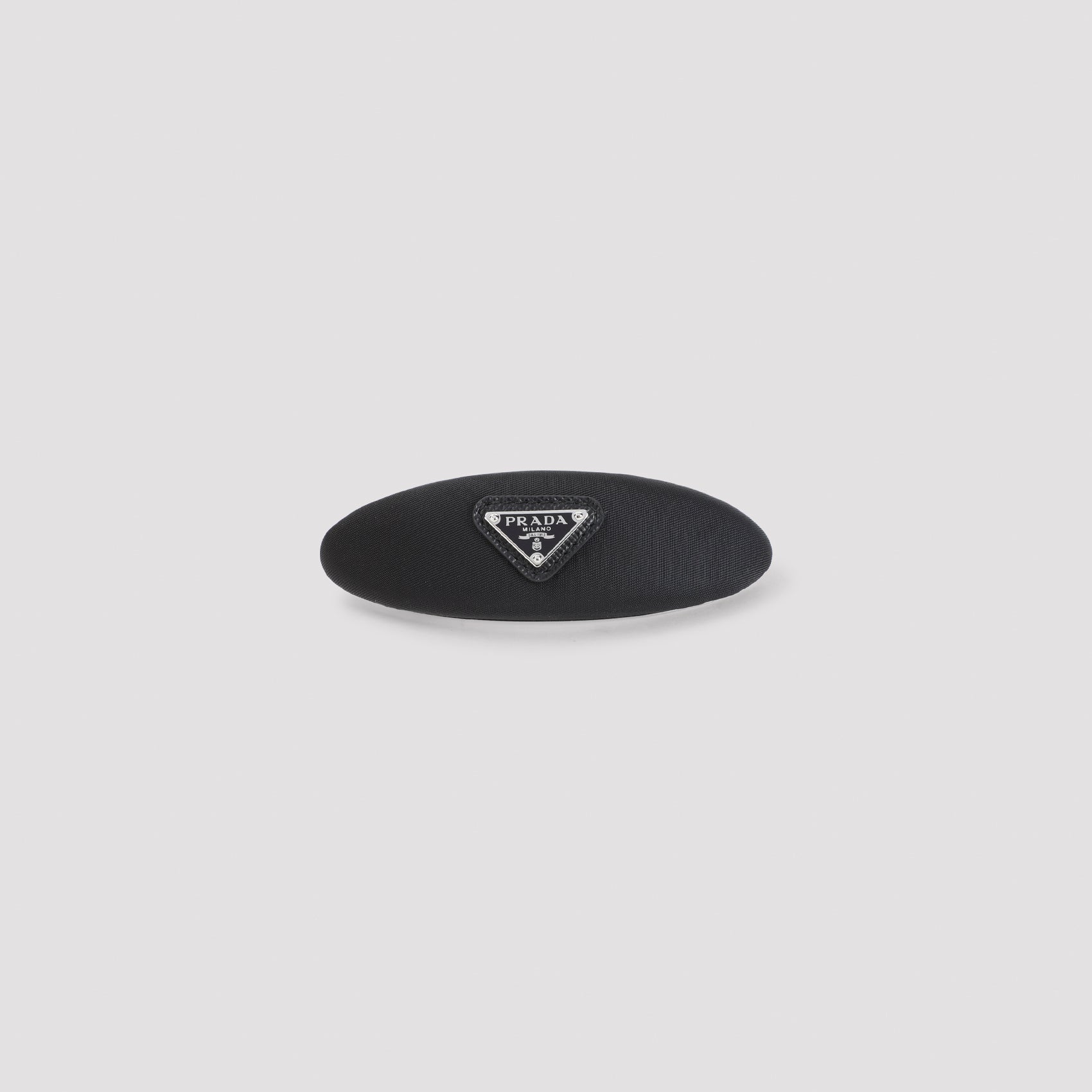 Oval Hair Barrette with Triangular Logo Plaque