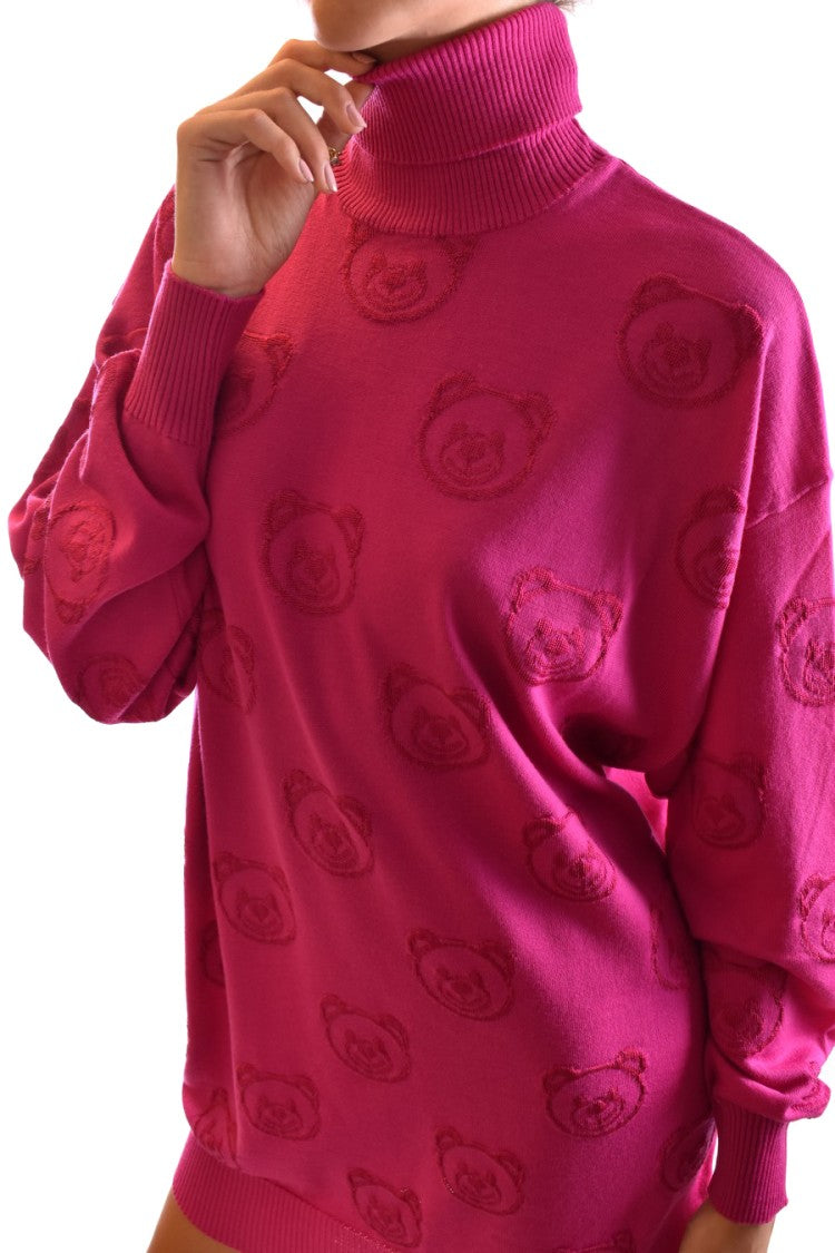 Pink Wool Dress With High Turtleneck