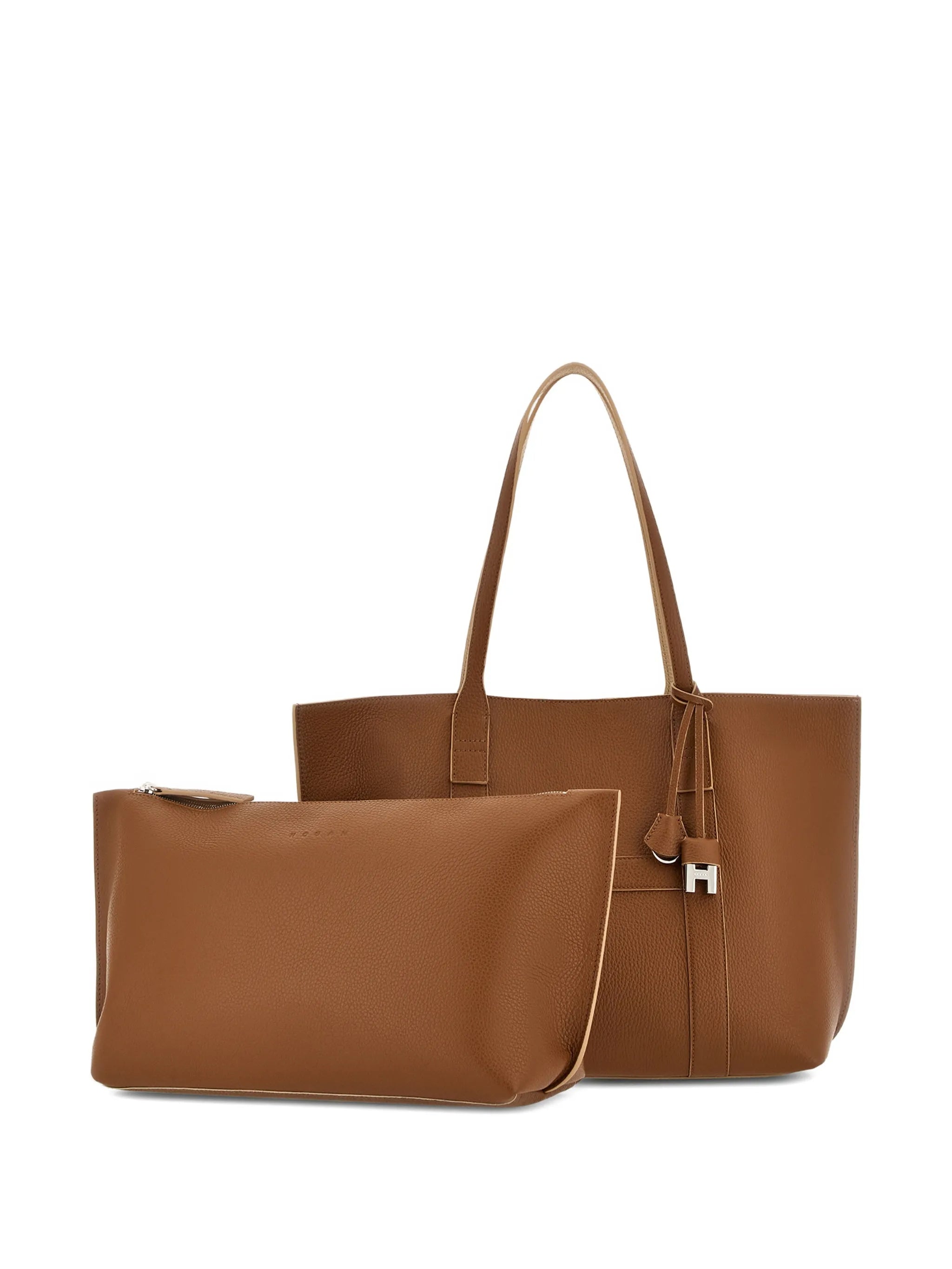 White Spacious Textured Leather Charm Tote