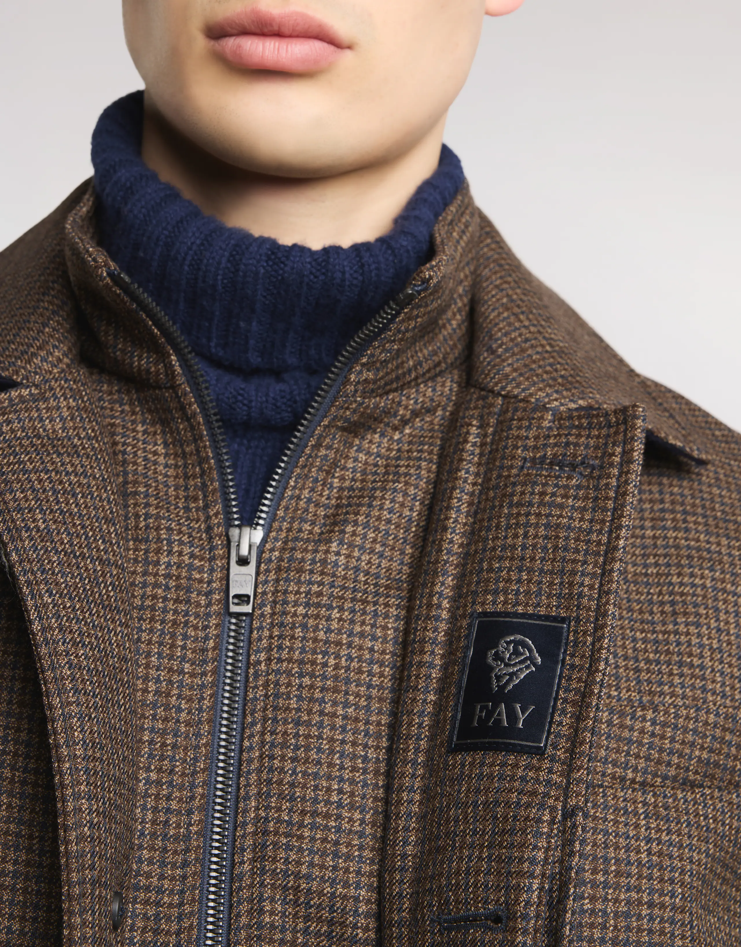 Brown Checked Wool Jacket With Subtle Detailing