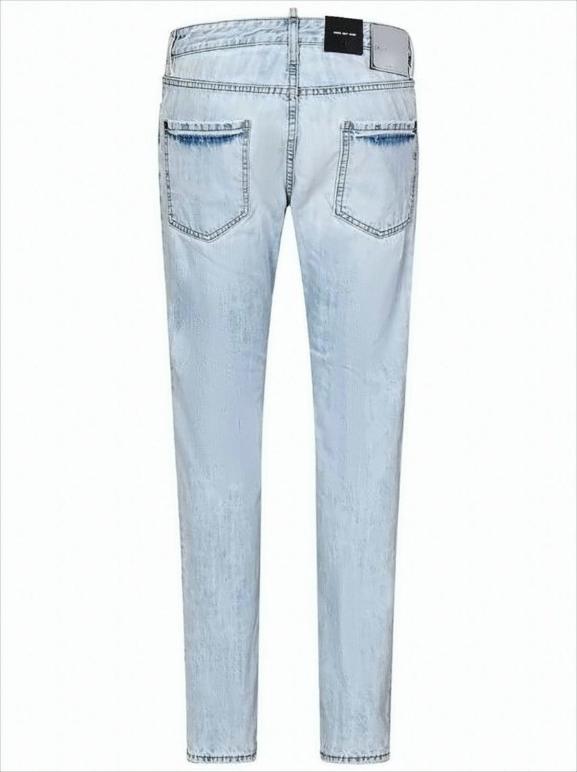 Light Wash Distressed Slim Fit Denim Pants