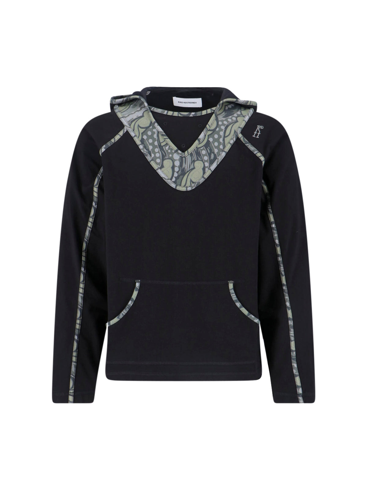 Black Gizi V-Neck Rhinestone Cotton Hoodie