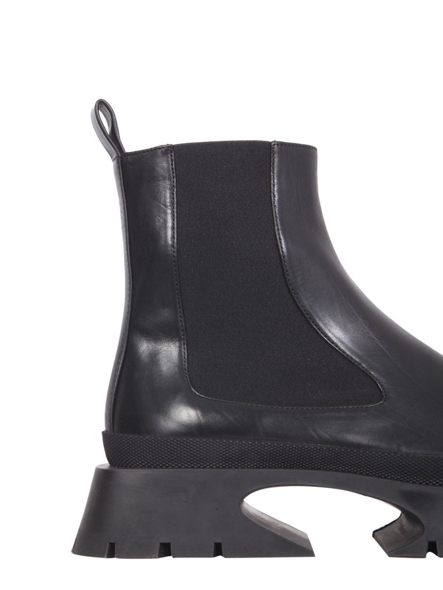 Black Leather Block Heel Ankle Boots