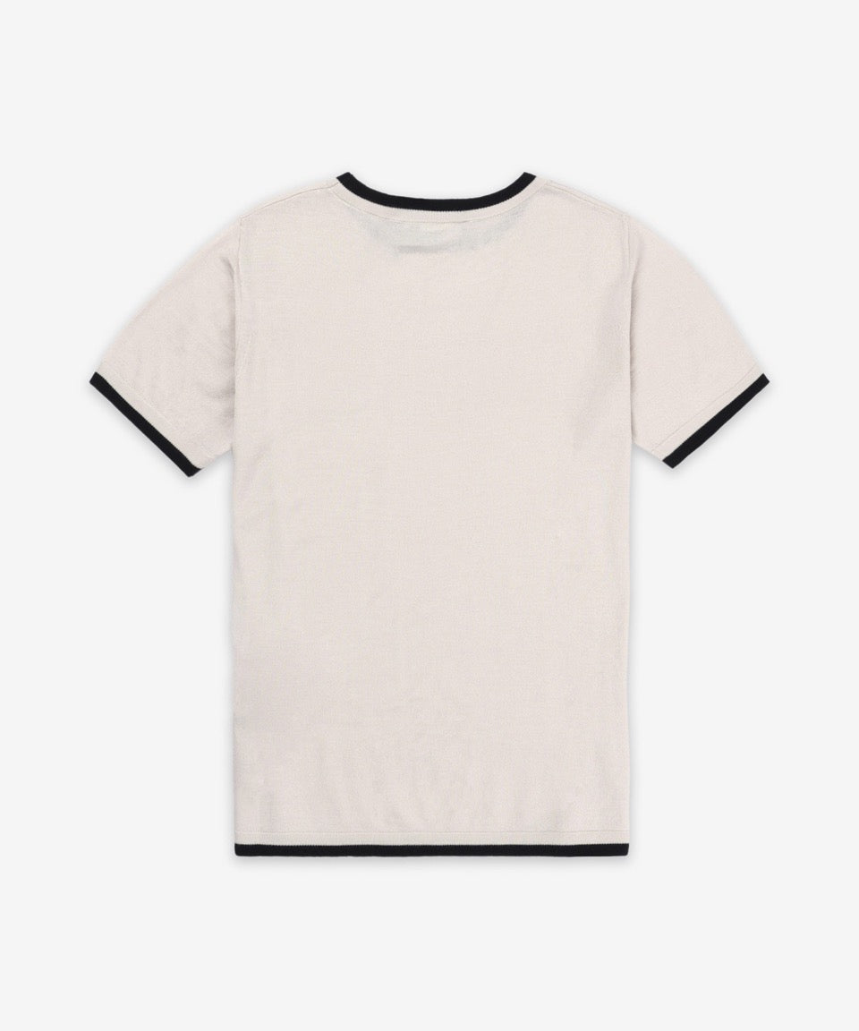 Short-Sleeved Wool Sweater with Contrasting Trim