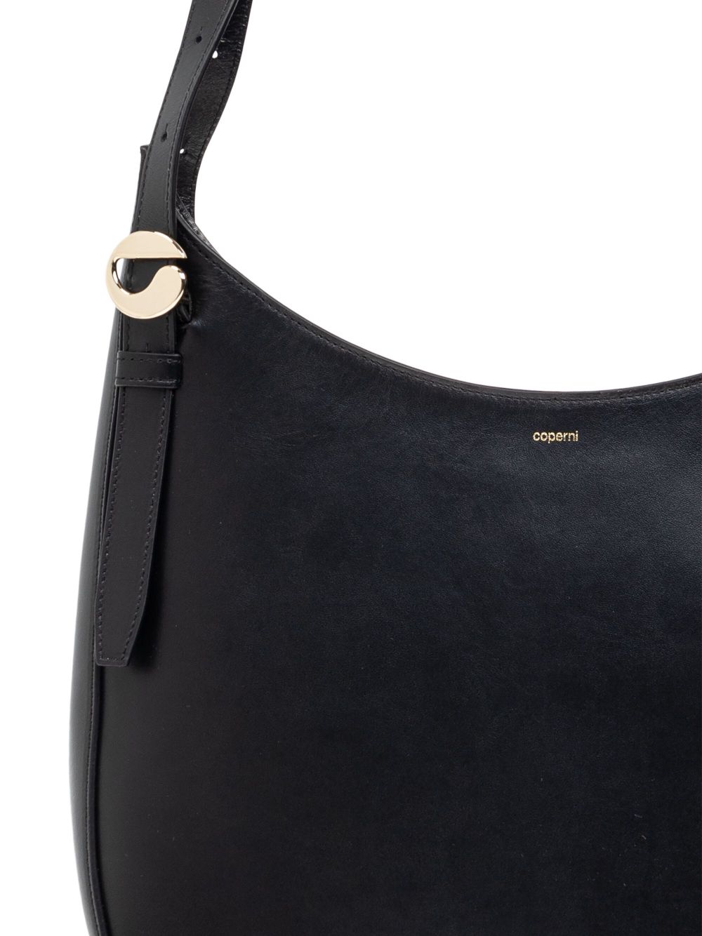 Curved Black Calf Leather Shoulder Bag