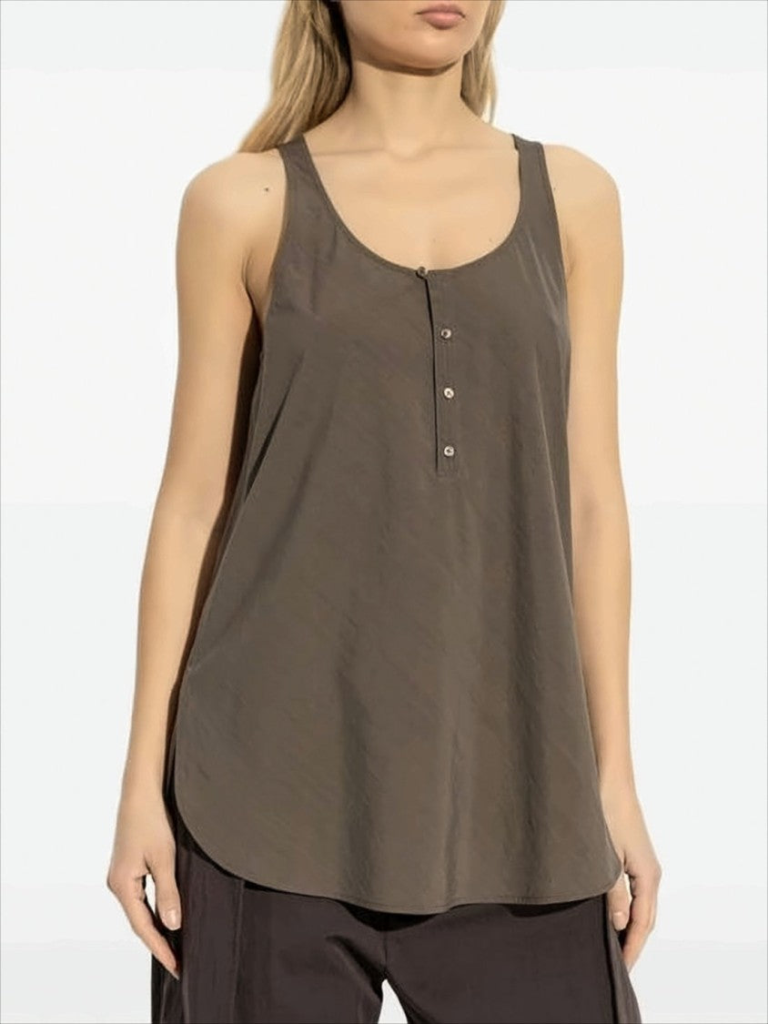 Scoop Neck Sleeveless Top with Front Button Placket