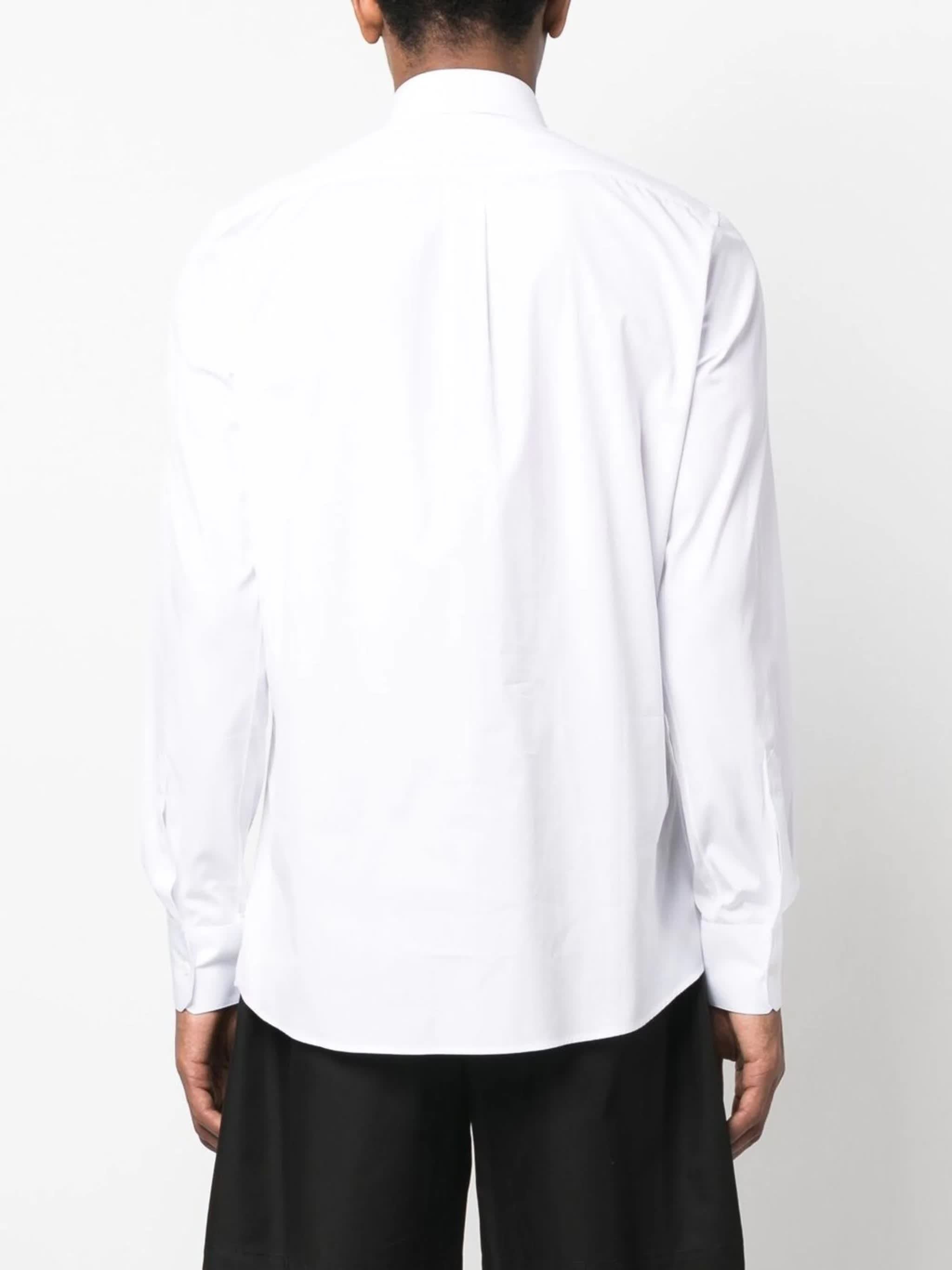 Fitted White Italian Collar Cotton Shirt