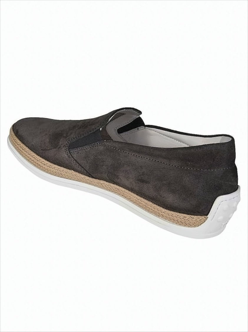 Slip-On Black Suede Sneakers with Leather Accents and Woven Detailing