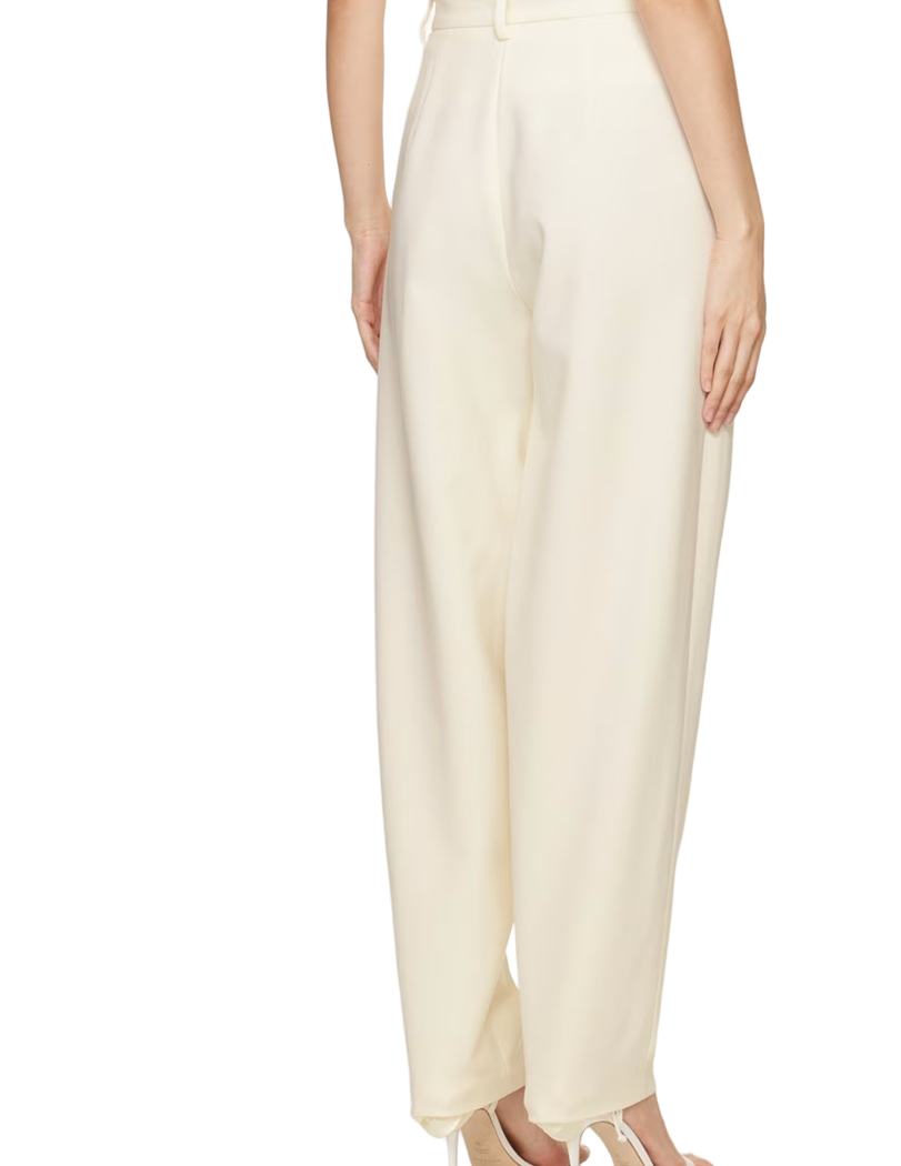 High-Waisted Cream Wool Tapered Pants
