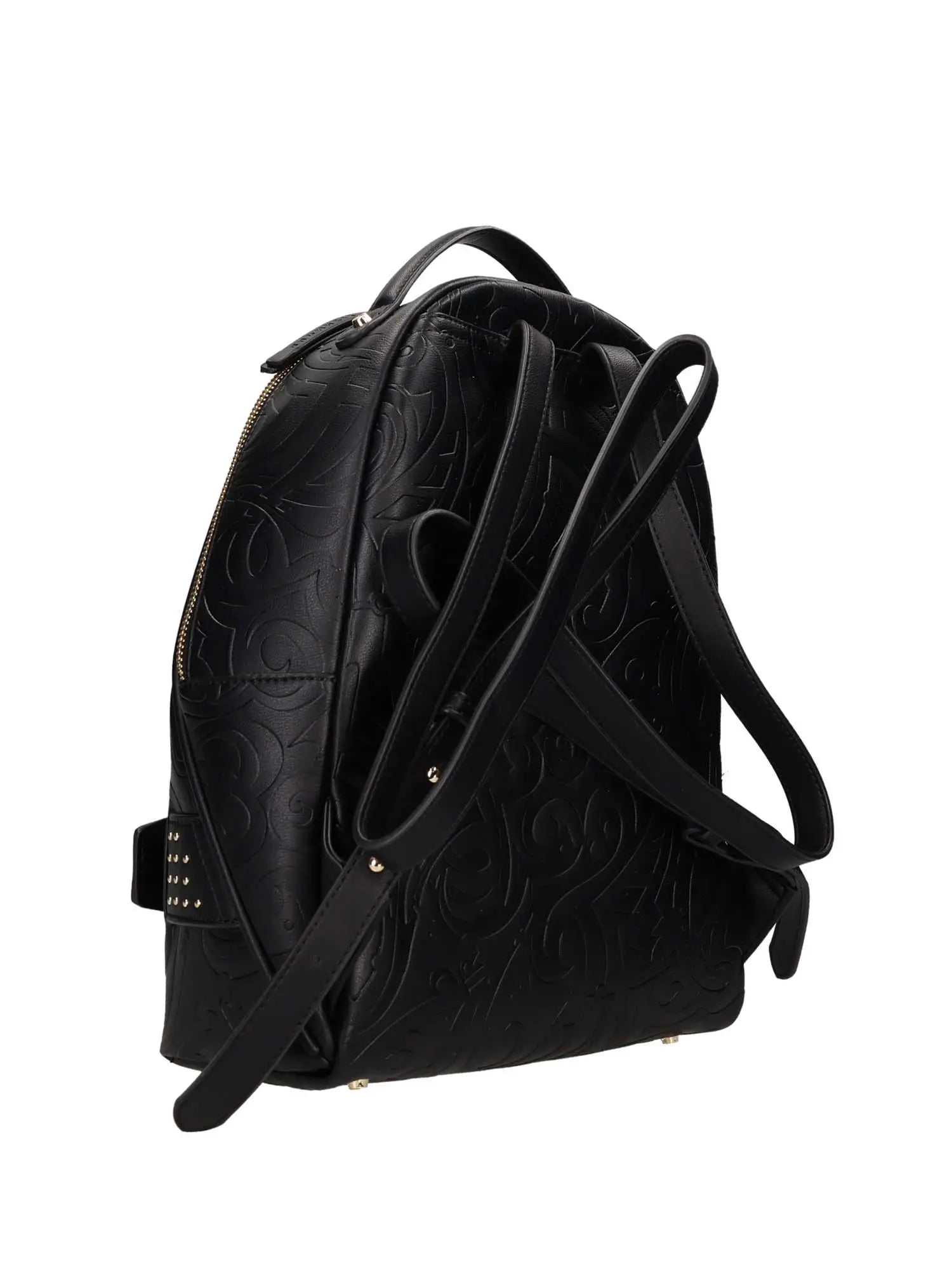 Embossed Black Backpack with Metallic Accents