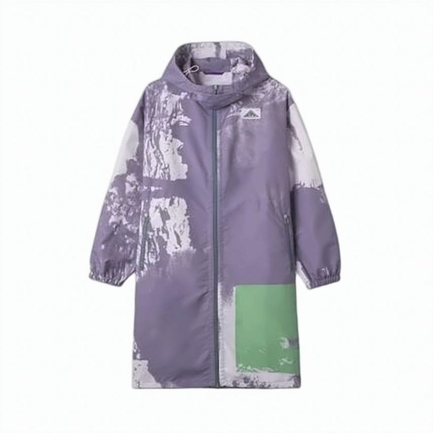 Hooded Long Jacket with Abstract Pattern