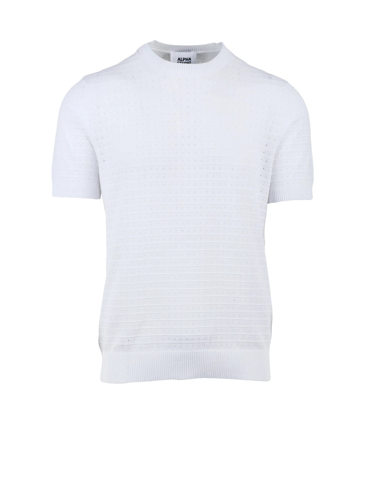 White Cotton Polyester Crew Neck Knit Top