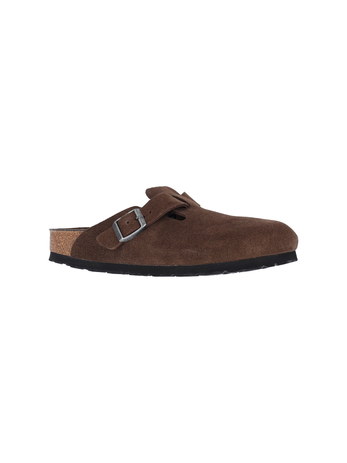 Slip-On Mules with Rounded Toe and Metal Buckle Detail