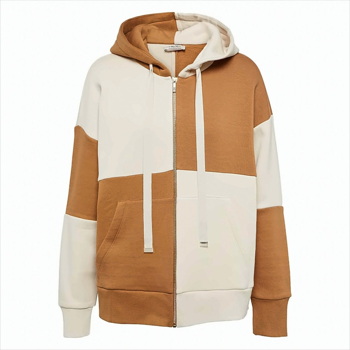Color-Block Zip-Up Hoodie with Drawstring Hood