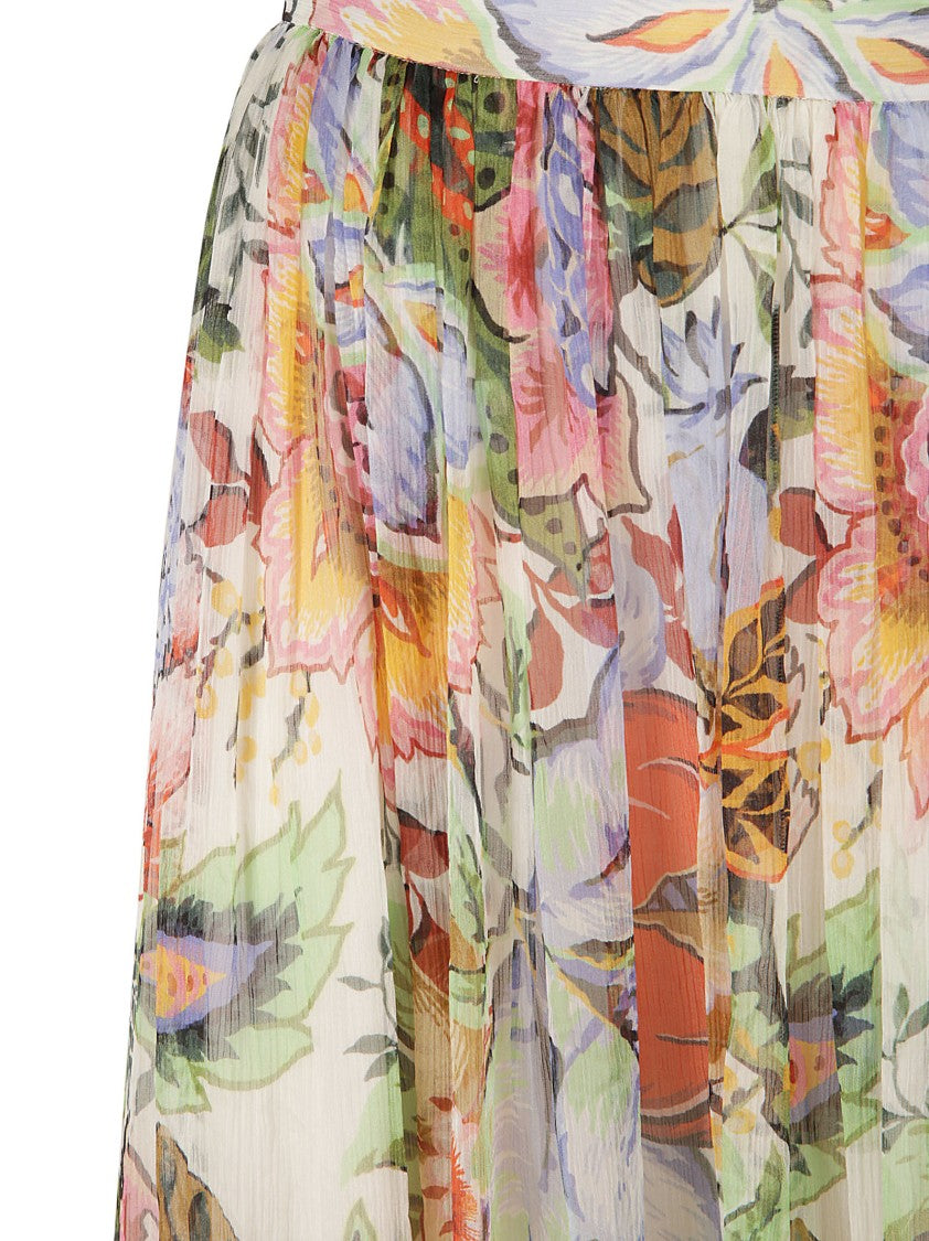 Flowing Silk Skirt With Floral Print