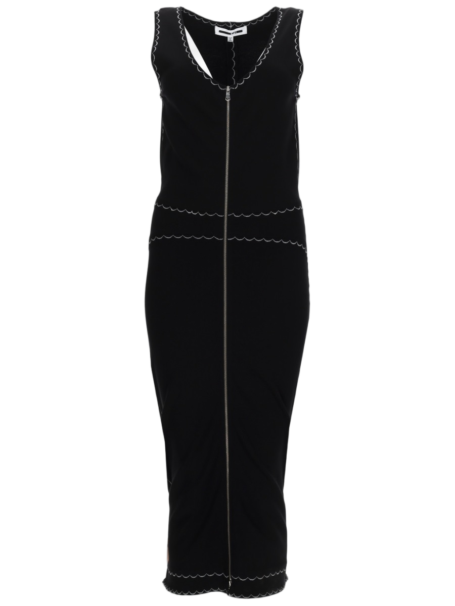 Knee-Length Dress with Scalloped Stitching and Front Closure