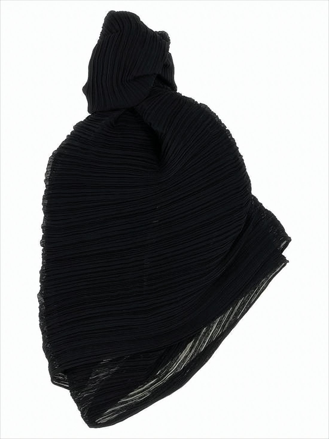 Textured Black Pleated Cape with High Neckline