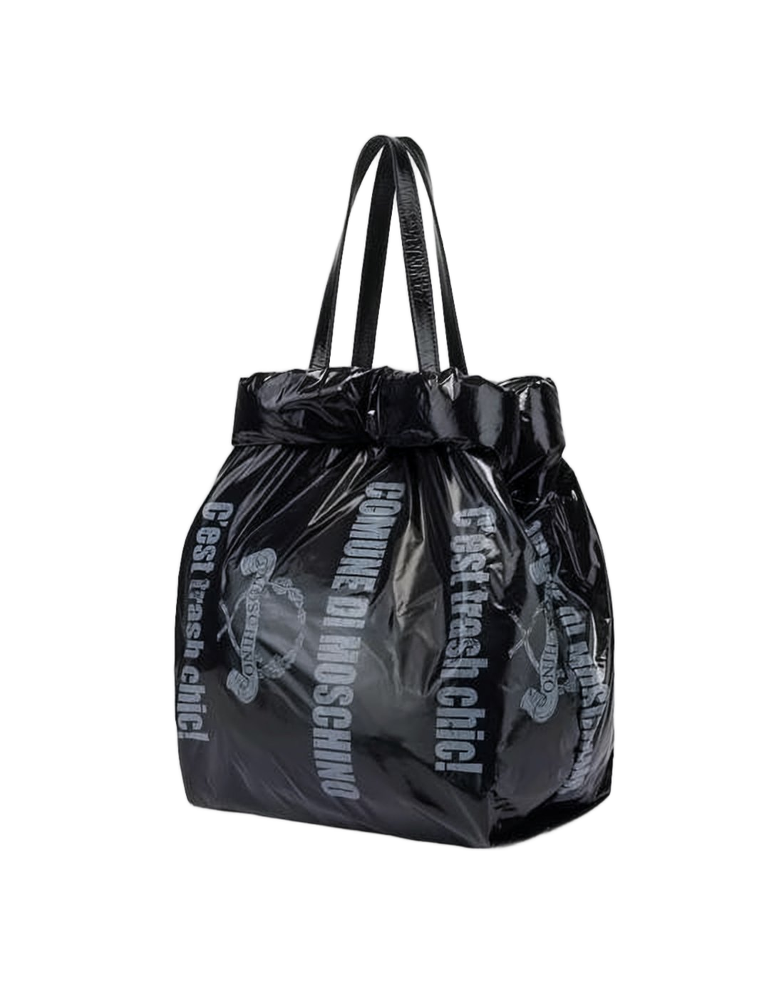 Puffy Black Shoulder Bag with Crinkled Finish