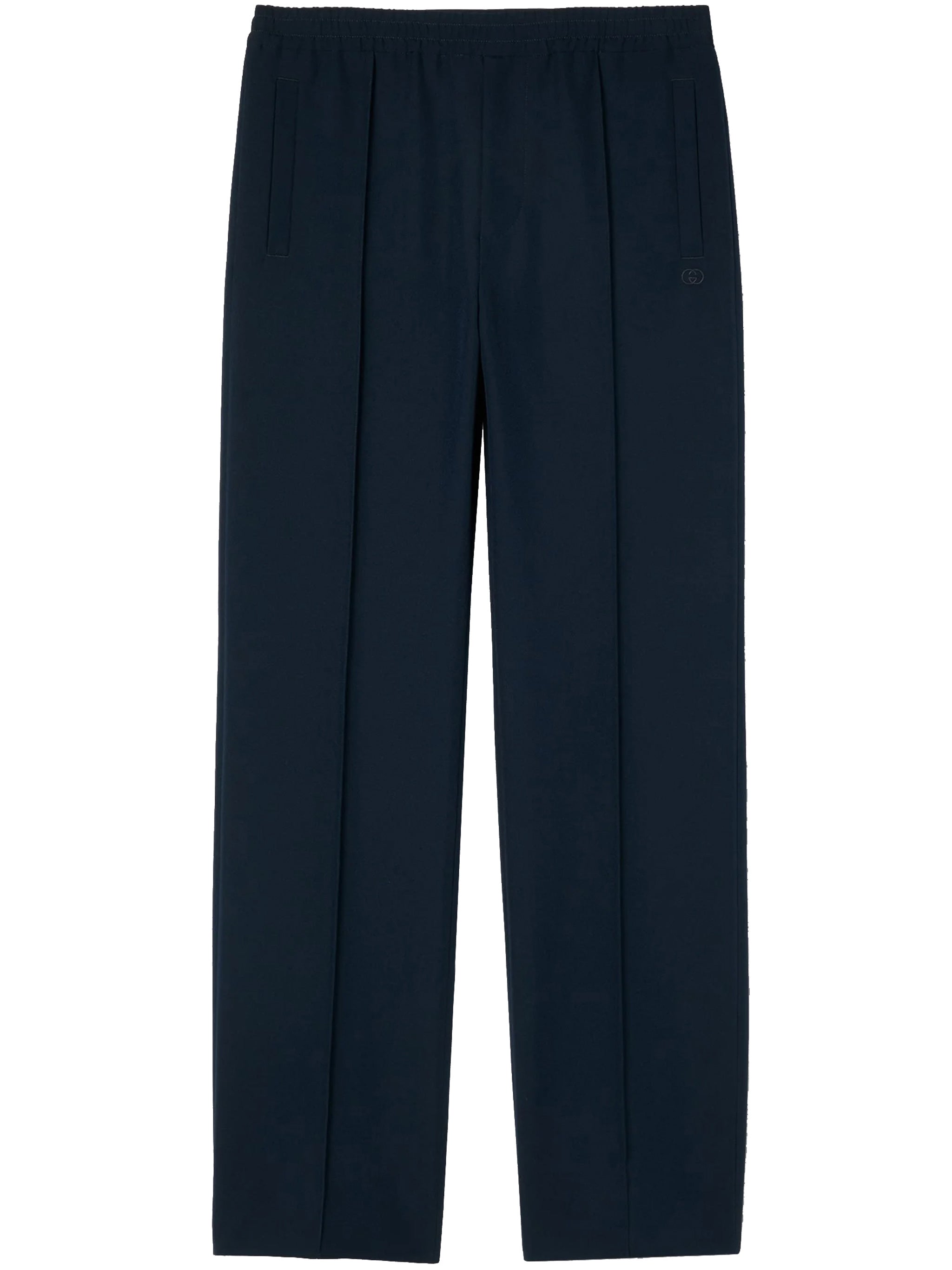Blue Straight-Leg Drawstring Side Slit Pants