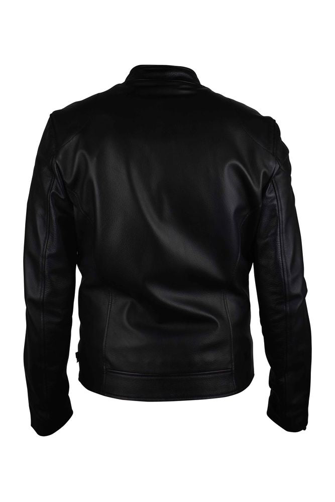 Black Grained Leather Biker Jacket