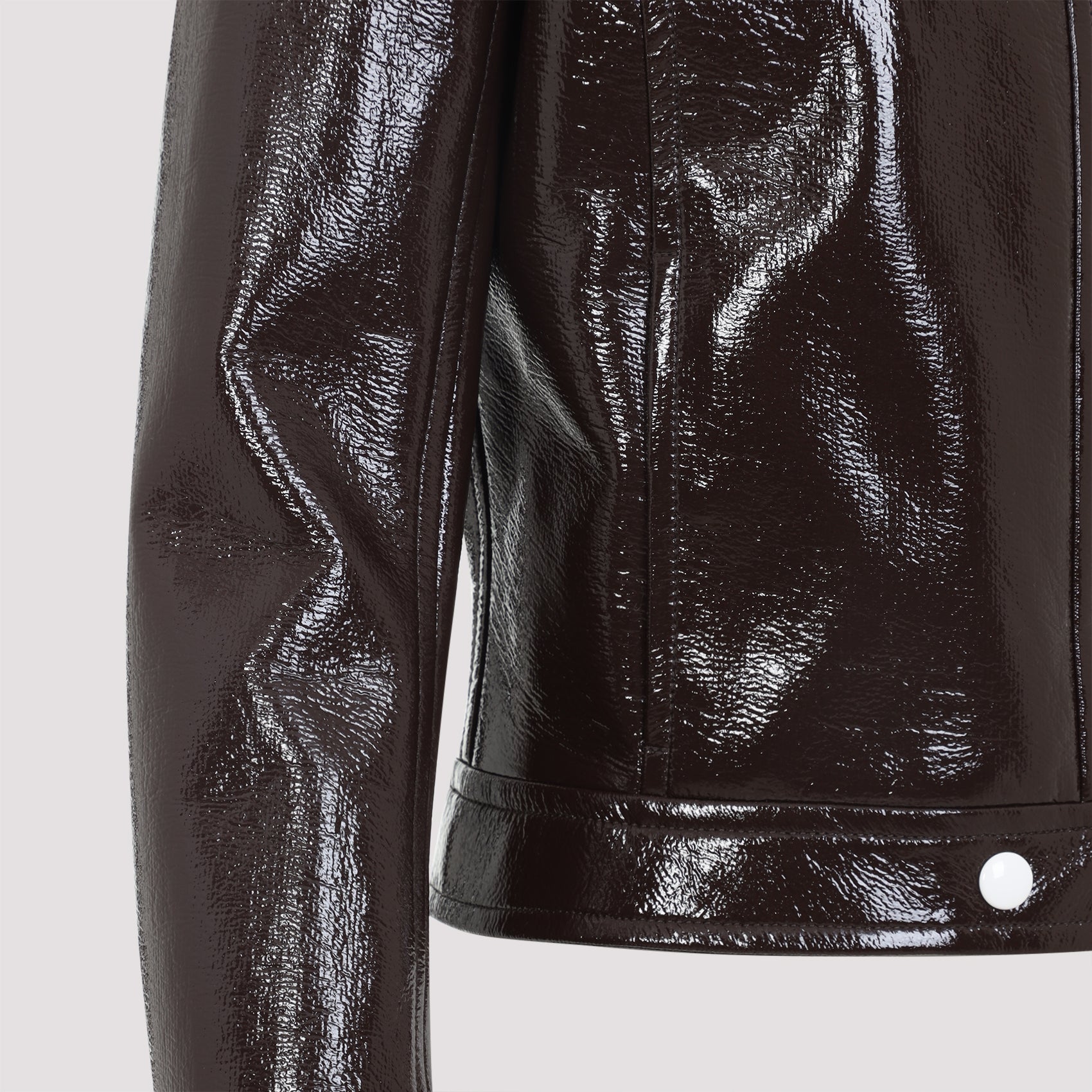 Patent-Finish Structured Jacket With Classic Collar