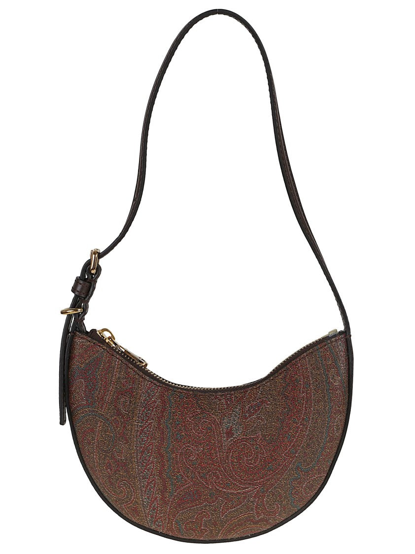 Crescent-Shaped Handbag With Rich Paisley Pattern