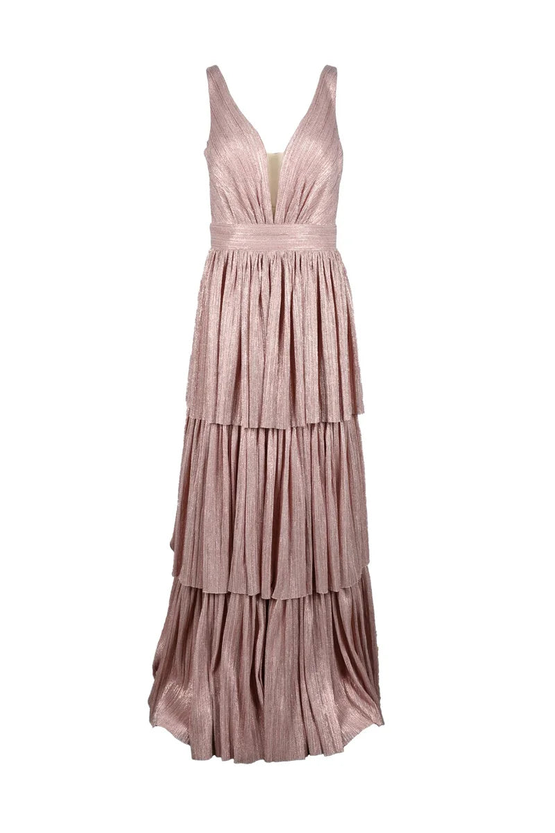Long Pleated Dress - Pink