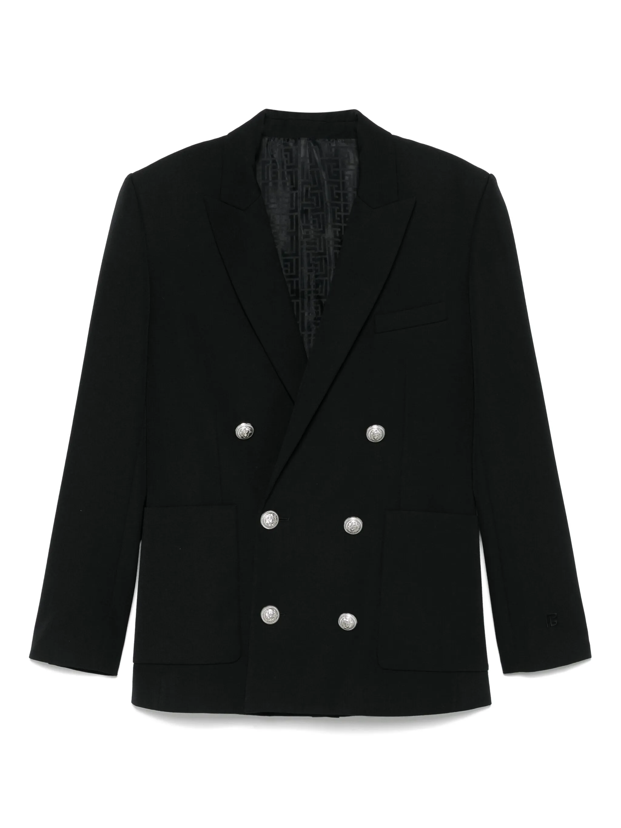 Black Fitted Collection Double-Breasted Wool Blazer