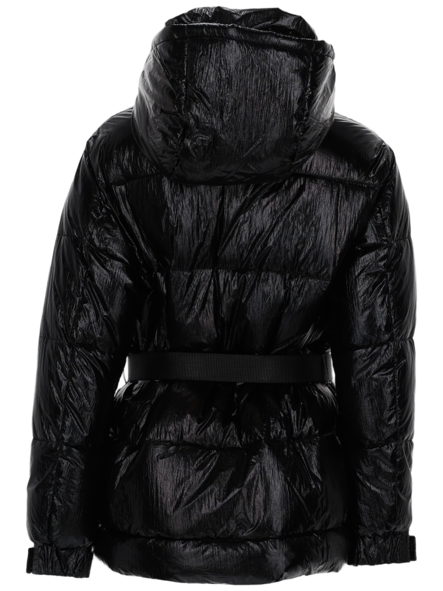 Puffer Jacket With High Collar And Wide Belt