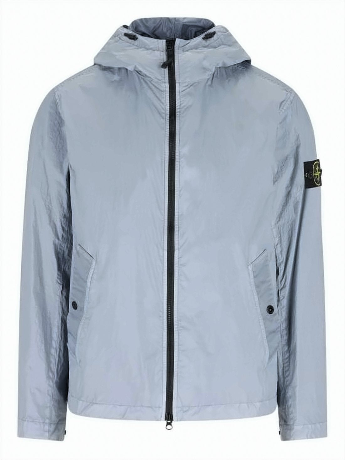 Crinkled Nylon Hooded Jacket with Adjustable Cuffs