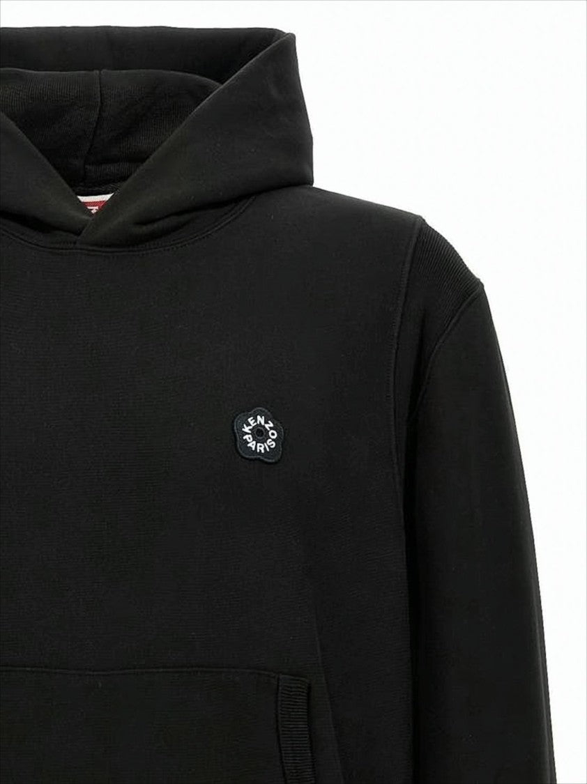 Classic Black Cotton Hoodie With Subtle Logo