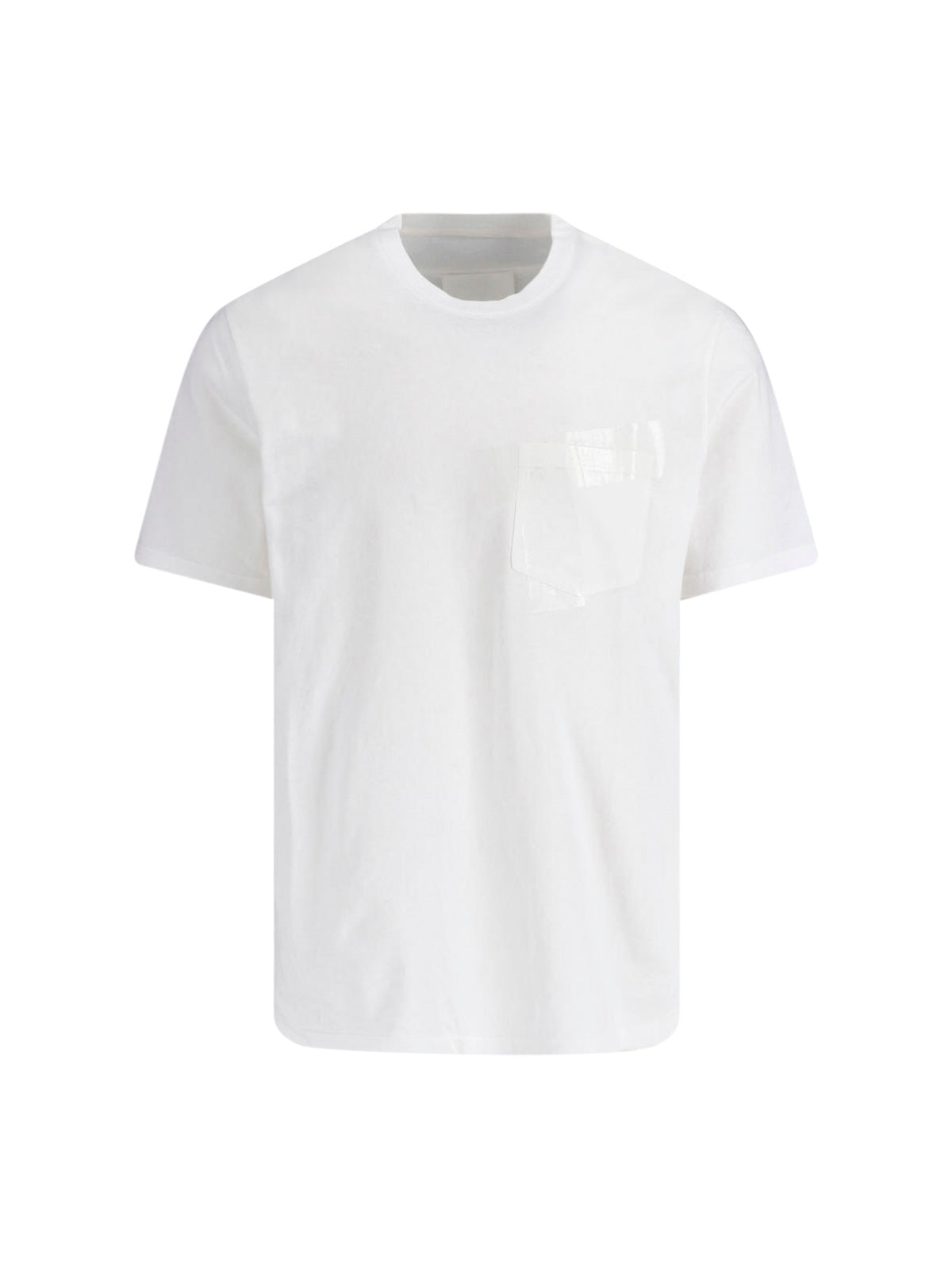 White Ribbed Neckline Chest Pocket T-Shirt