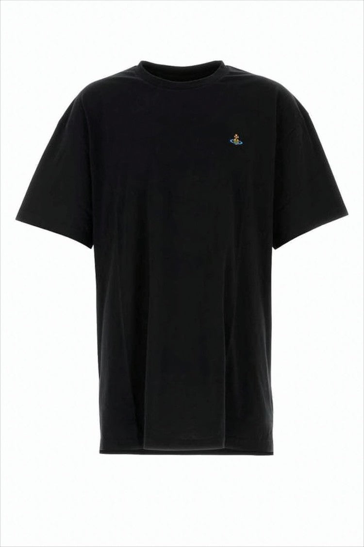 Relaxed Black Short-Sleeve T-Shirt with Embroidered Emblem