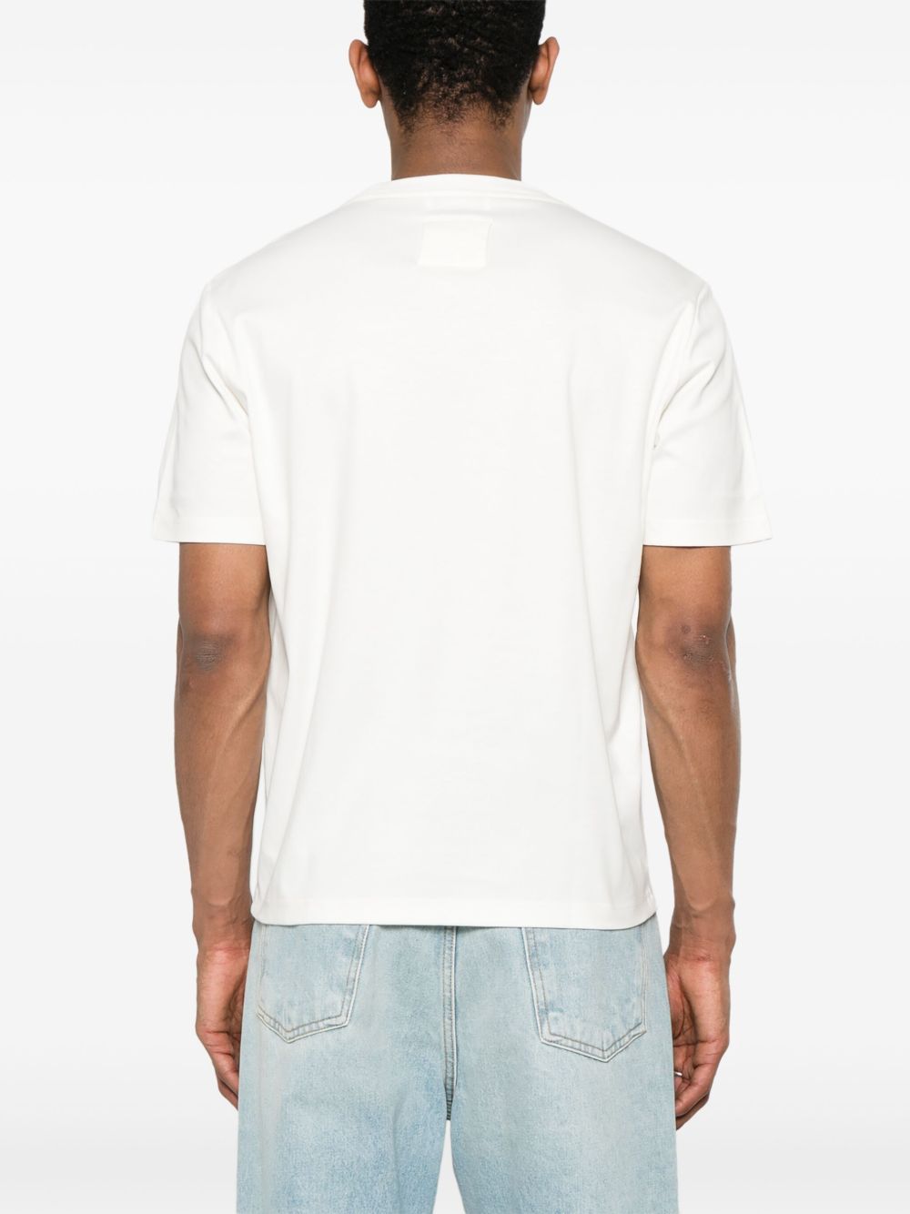 Heart-Embellished Crew Neck T-Shirt in Light Beige