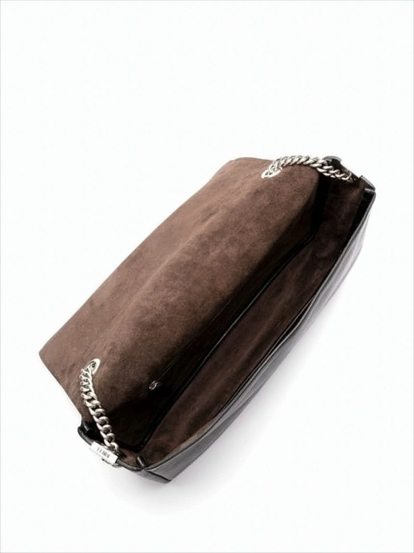 Rectangular Calf Leather Shoulder Bag With Silver-Tone Hardware