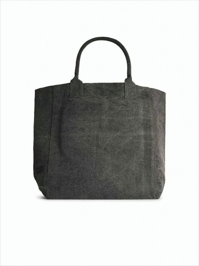 Vintage-Style Textured Cotton Tote Bag with Embroidered Logo