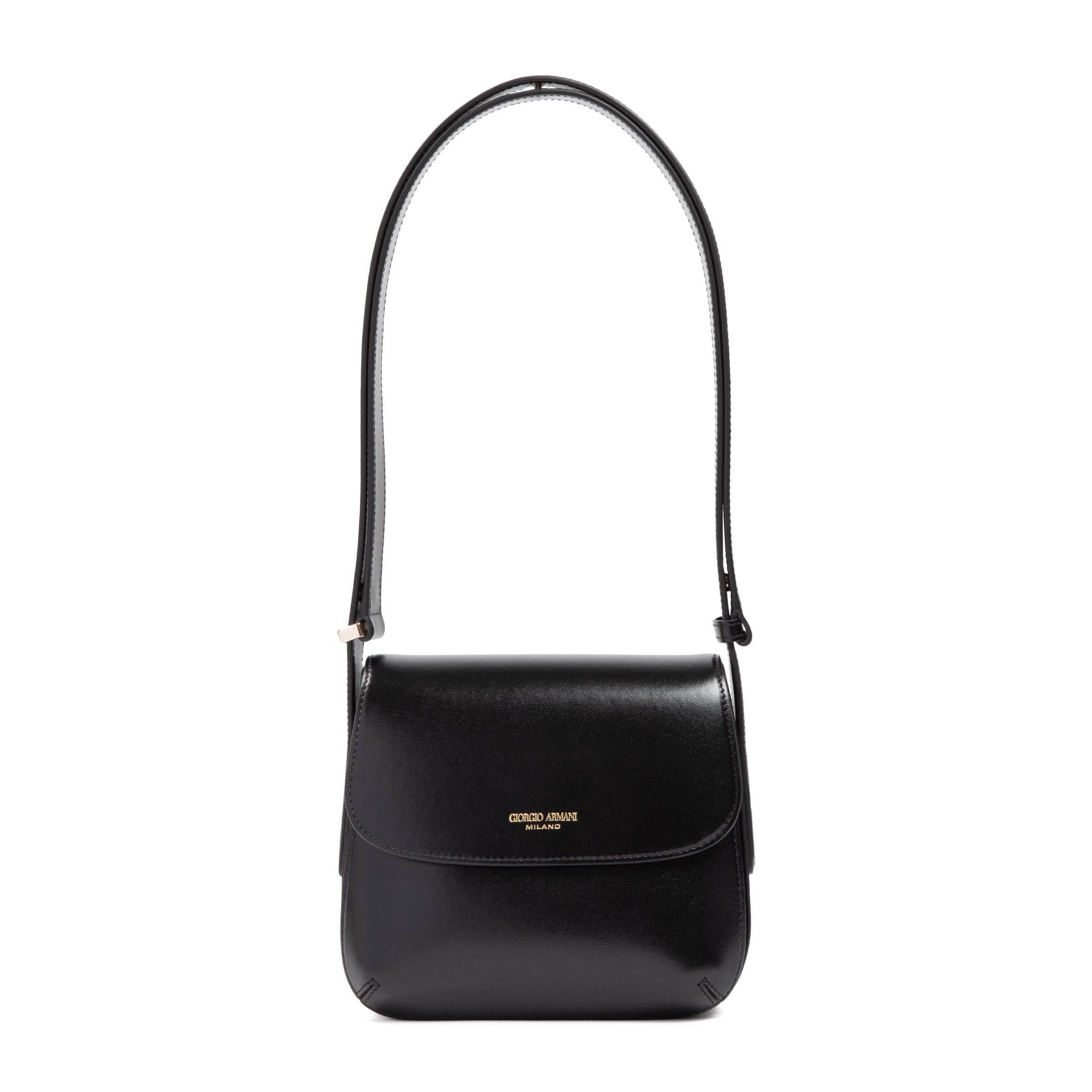 Structured Black Leather Shoulder Bag With Pleated Detailing