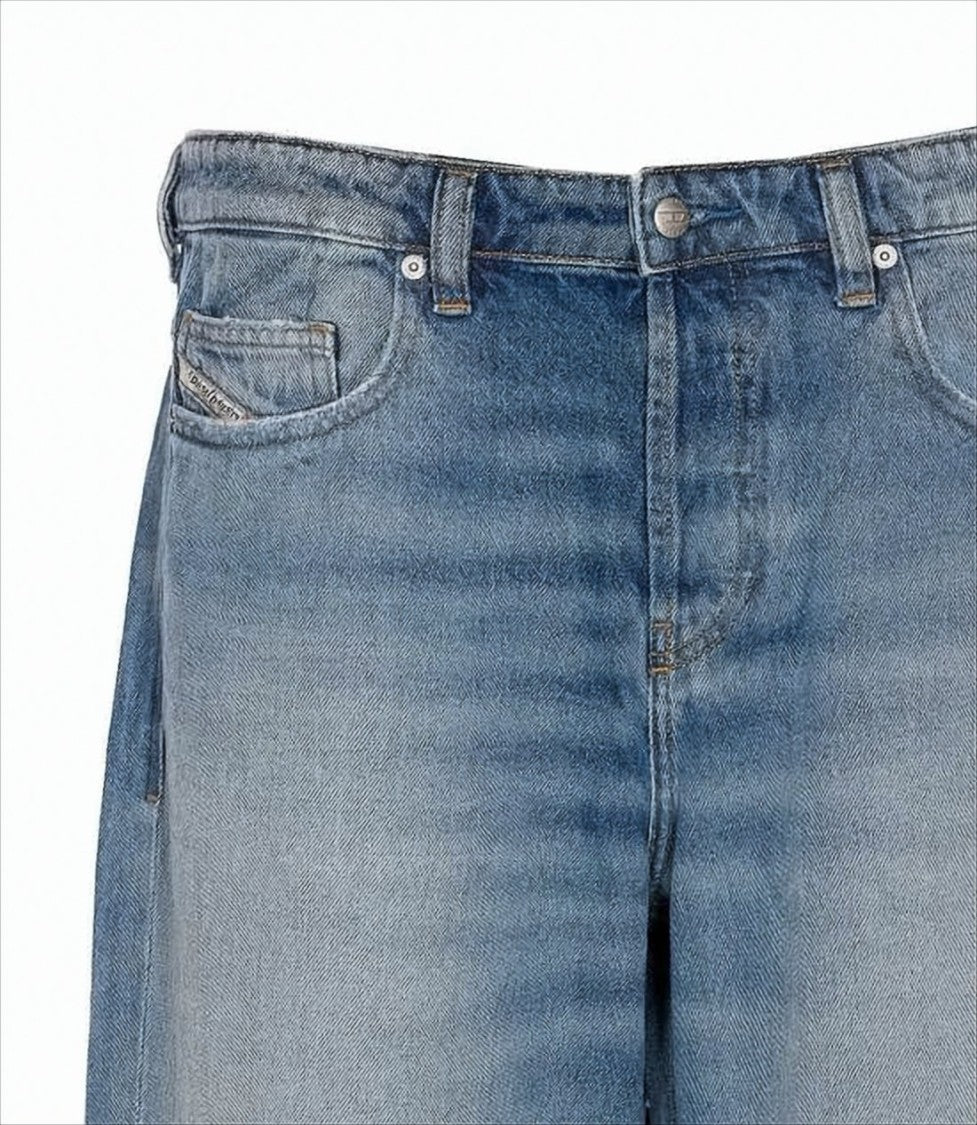Faded Blue Wide-Leg Denim Pants