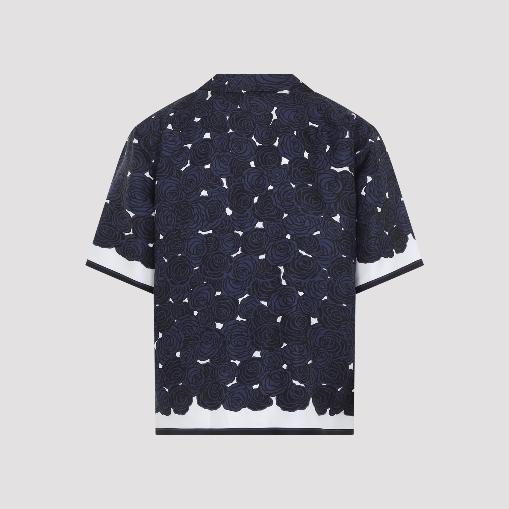 Short-Sleeve Silk Shirt with Camp Collar