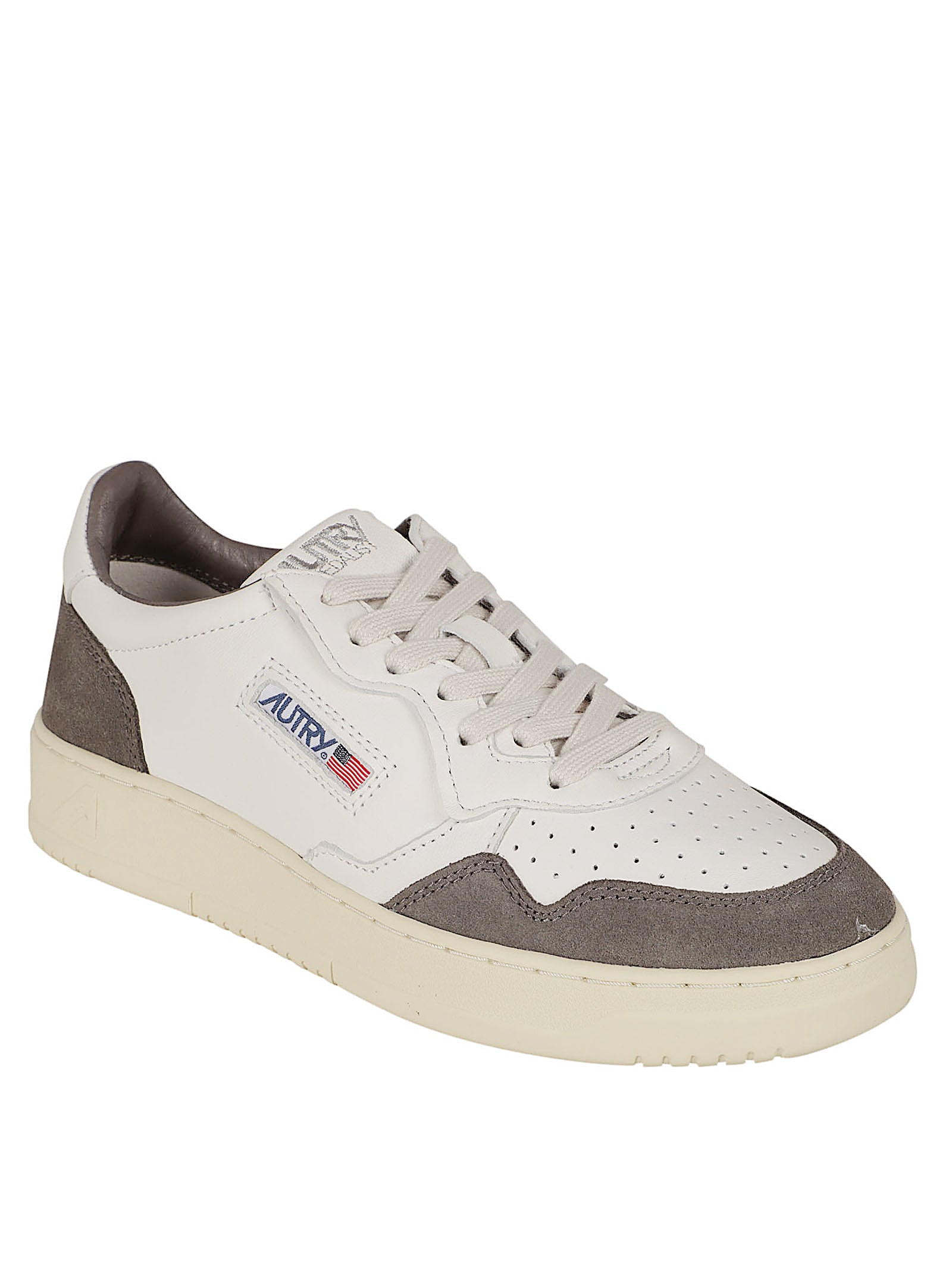 Low-Top Sneakers with Suede and Leather Upper and Contrasting Sole