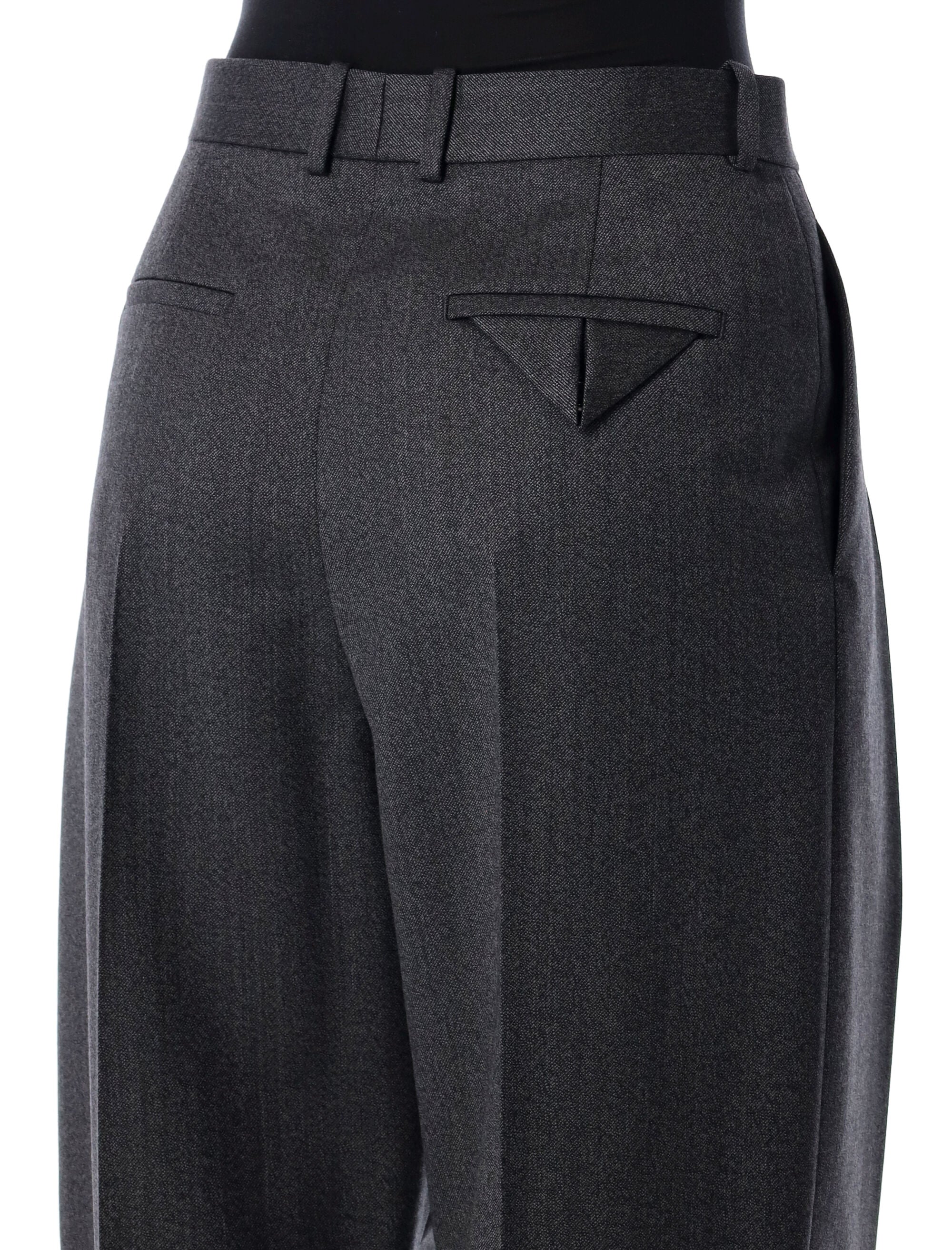 Grey Moiré Wool Pleated Trousers