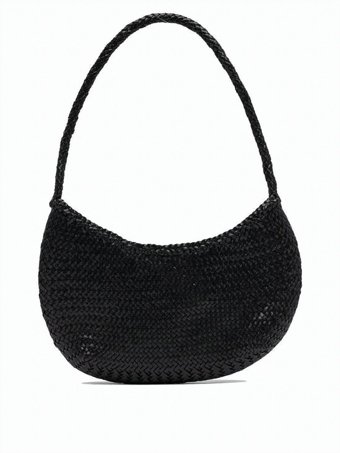 Crescent-Shaped Woven Leather Shoulder Bag