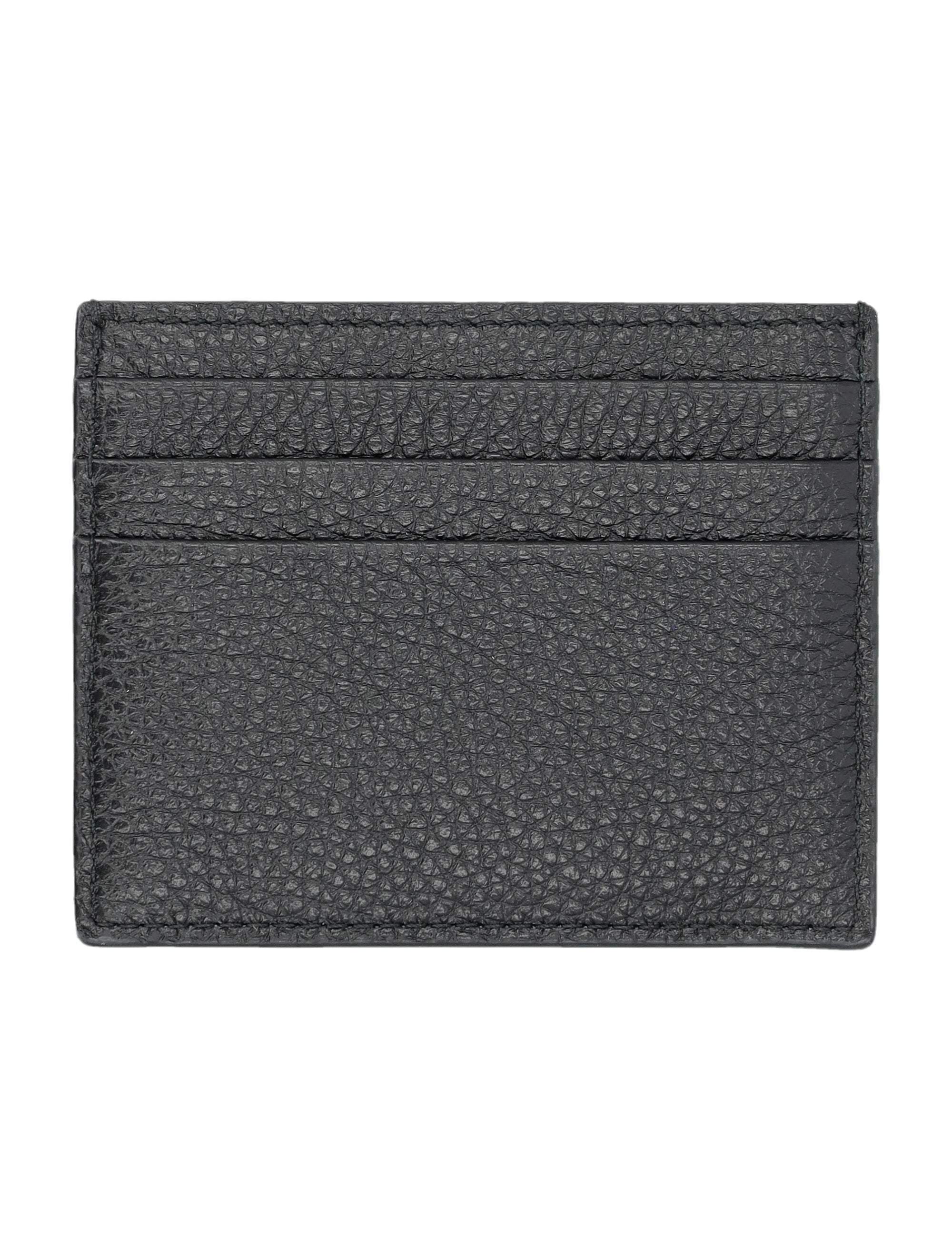 Textured Calf Leather Card Holder with Gold-tone Triangle Logo